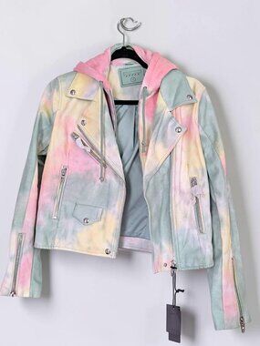 Anthropologie Blanknyc pastel tiedye fairy whimsy goth hood moto jacket Ws S New